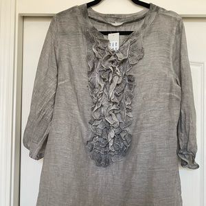 NWT Boho SAGA Distressed Silk and Cotton Ruffled Tunic Blouse with 3/4 Sleeve